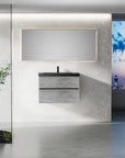 24"-47" Floating Dark Grey Corner Vanity with Matte Black Sink - 2 Soft Close Drawers