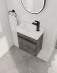 18'' Floating Bathroom Vanity with White Resin Sink & Soft-Close Door color: Plaid Grey Oak