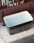 49"x28"Acrylic Square Bathtub color: Black filled with water in an elegant dark-toned bathroom.