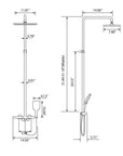 Dimension chart of the Avenly Thermostatic Exposed Shower System in Matte Black.