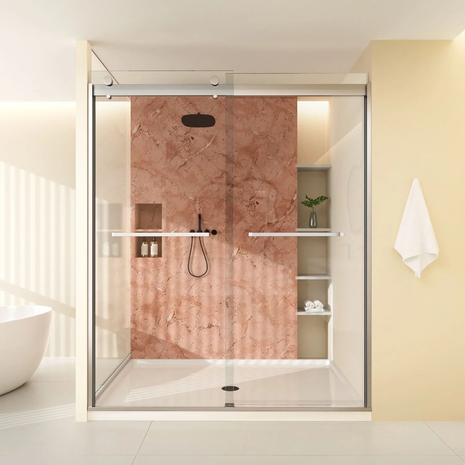Vantelle-X Series 56-60" x 74" Frameless Double Sliding Glass Shower Doors - More Open, Leak-Free