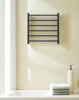 22 x 20 black heating towel racks wall mounted above bathroom sink in modern home interior | Ace Decor