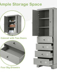 68" Bathroom Linen Cabinet with adjustable shelves & 4 big drawers, ample storage space.