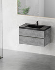 24"-47" Floating Dark Grey Corner Vanity with Matte Black Sink - 2 Soft Close Drawers