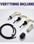 Harbor Series brushed gold faucet complete package including sprayer, drain, and supply lines