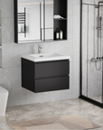 24-42 Inch Glossy Black Bathroom Floating Vanity with Resin Sink and 2 Soft-Close Drawers