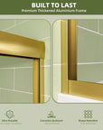 Close-up of the 60 x 72 framed shower door’s thickened brushed-gold aluminum frame showing durability, corrosion resistance, and shape retention | Ace Decor