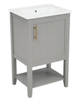 20" grey vanity bathroom unit angled view with open bottom shelf | Ace Decor