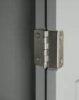 Stainless steel hinge in Norrin 67.3 inch grey tall narrow bathroom storage cabinet.