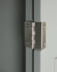 Stainless steel hinge in Norrin 67.3 inch grey tall narrow bathroom storage cabinet.