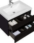 24-42 Inch Glossy Black Bathroom Floating Vanity with Resin Sink and 2 Soft-Close Drawers