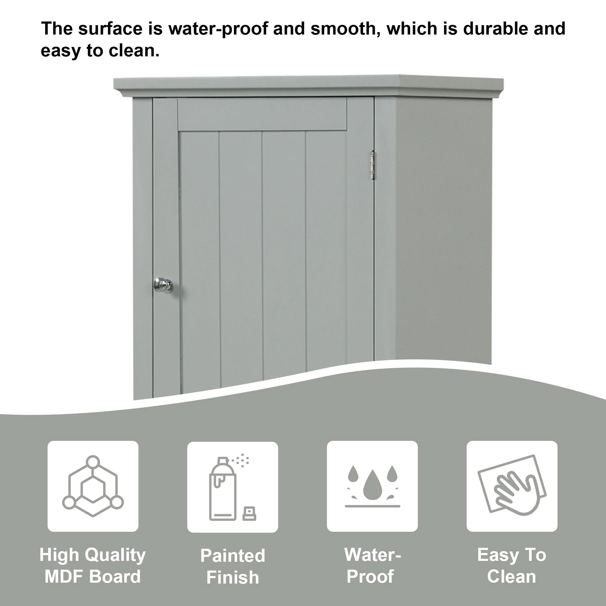 Norrin 67.3 inch grey bathroom storage cabinet made of MDF material, waterproof and easy to clean surface.