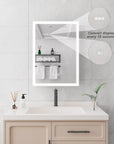 Calvante 28 inch LED mirror cabinet with time and temperature display.