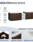 Monterey Series 72" Double Floating Bathroom Vanity in California Walnut with Side Cabinet and Integrated Sink