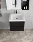 24-42 Inch Glossy Black Bathroom Floating Vanity with Resin Sink and 2 Soft-Close Drawers