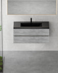 24"-47" Floating Dark Grey Corner Vanity with Matte Black Sink - 2 Soft Close Drawers