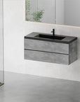 24"-47" Floating Dark Grey Corner Vanity with Matte Black Sink - 2 Soft Close Drawers