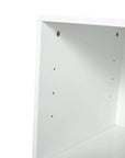 Detail close-up of 12 inch wall-mounted open storage cabinet showing construction