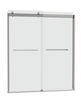 60'' x 74'' Frameless Shower Door with Dual Sliding Panels & Towel Bars – Brushed Nickel
