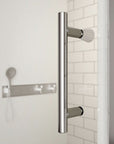 Chrome handle detail of semi-frameless pivot shower door | Ace Decor