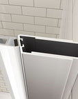 Aluminum frame detail of semi-frameless pivot shower door | Ace Decor