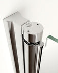 Stainless steel hinge detail of semi-frameless pivot shower door | Ace Decor