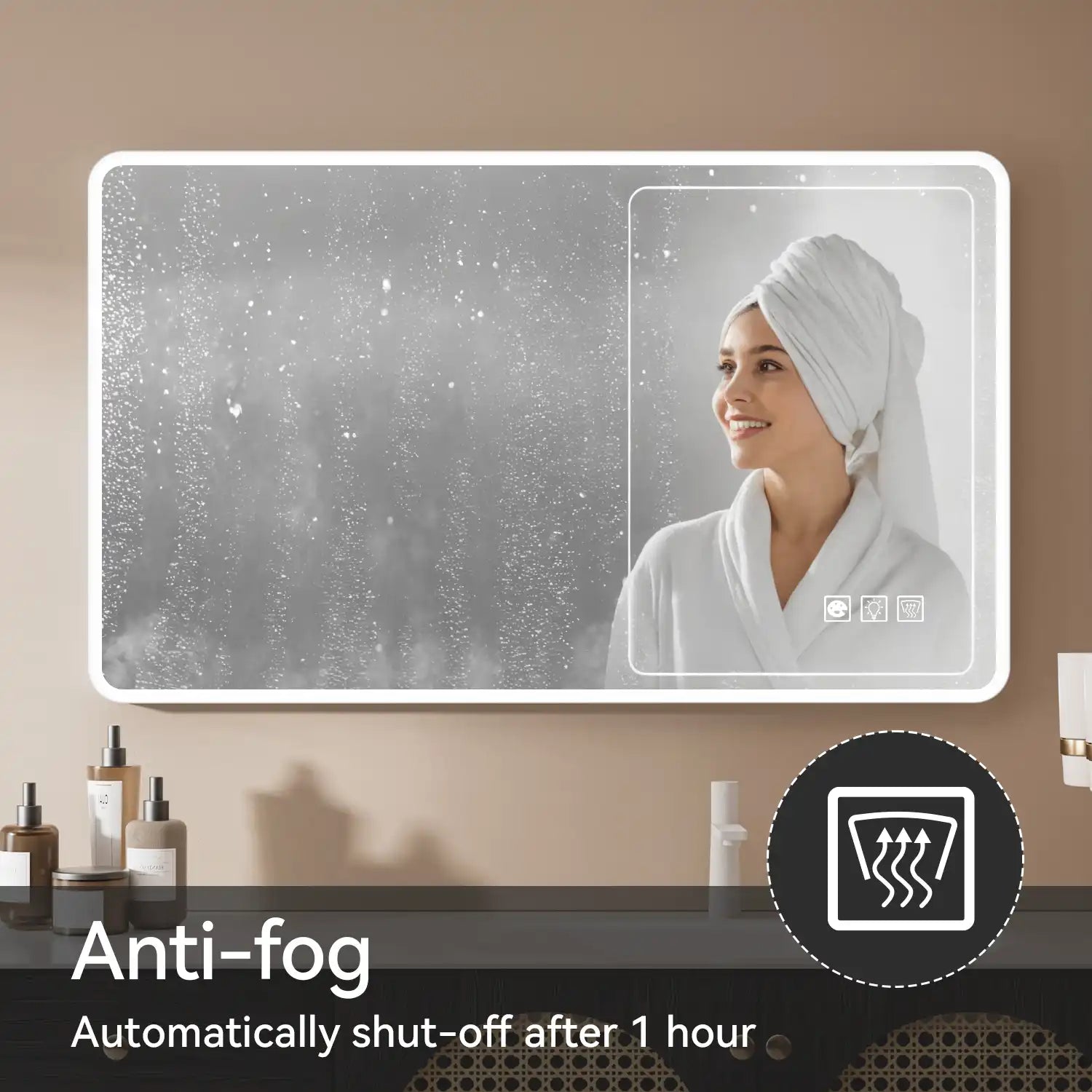 Rectangular Framed Dimmable Anti-Fog LED Wall Bathroom Vanity Mirror