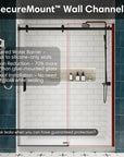 SecureMount™ wall channels for shower door sliding frameless, providing stable glass fixation with aluminum framing, dimensions 54 x 74 inches | Ace Decor