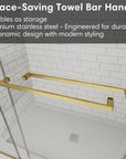Space-saving towel bar handle on frameless shower door 60 x 74, designed with premium stainless steel and modern styling | Ace Decor