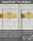 SmartTrak Pro Rollers with 3/8" vertical adjustment for frameless shower door 60 x 74, ensuring smooth alignment and tool-free setup | Ace Decor