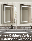Pro Shower 36x30 LED Medicine Cabinet supports both recessed or wall-mounted installation.