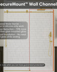 SecureMount wall channels for gold frameless shower door, size 60 x 74, ensuring stable and leak-proof installation | Ace Decor