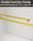 Double towel bar handle design for frameless double sliding shower doors, offering comfortable grip and extra towel space | Ace Decor