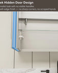 Close-up of medicine cabinet hidden door handle design with smooth edges for safety.