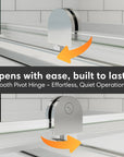 Smooth pivot hinge of pivot shower door ensures effortless opening, quiet operation, and long-lasting durability | Ace Decor
