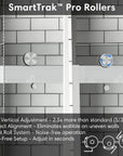 SmartTrak pro rollers for sliding shower doors brushed nickel, frameless design, size 60 x 74, featuring vertical adjustment and silent roll system | Ace Decor