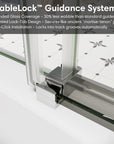 StableLock guidance system on bathtub sliding glass doors frameless, secure bottom guide block, size 60 x 58 inches | Ace Decor