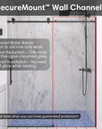 SecureMount wall channels for black frameless sliding shower door, size 60 x 74, providing stable and leak-proof installation | Ace Decor