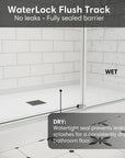 Shower door sliding frameless, size 60 x 74 inches, featuring WaterLock flush track with watertight seal to prevent leaks and keep bathroom floor dry | Ace Decor