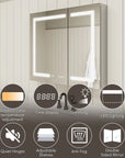 Pro Shower 36x30 LED Medicine Cabinet with mirror, LED lighting, time display, anti-fog, storage shelves and dual side mirrors.
