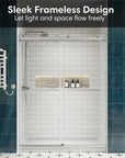 Brushed nickel frameless shower door with sleek design that enhances openness and light flow in the bathroom | Ace Decor