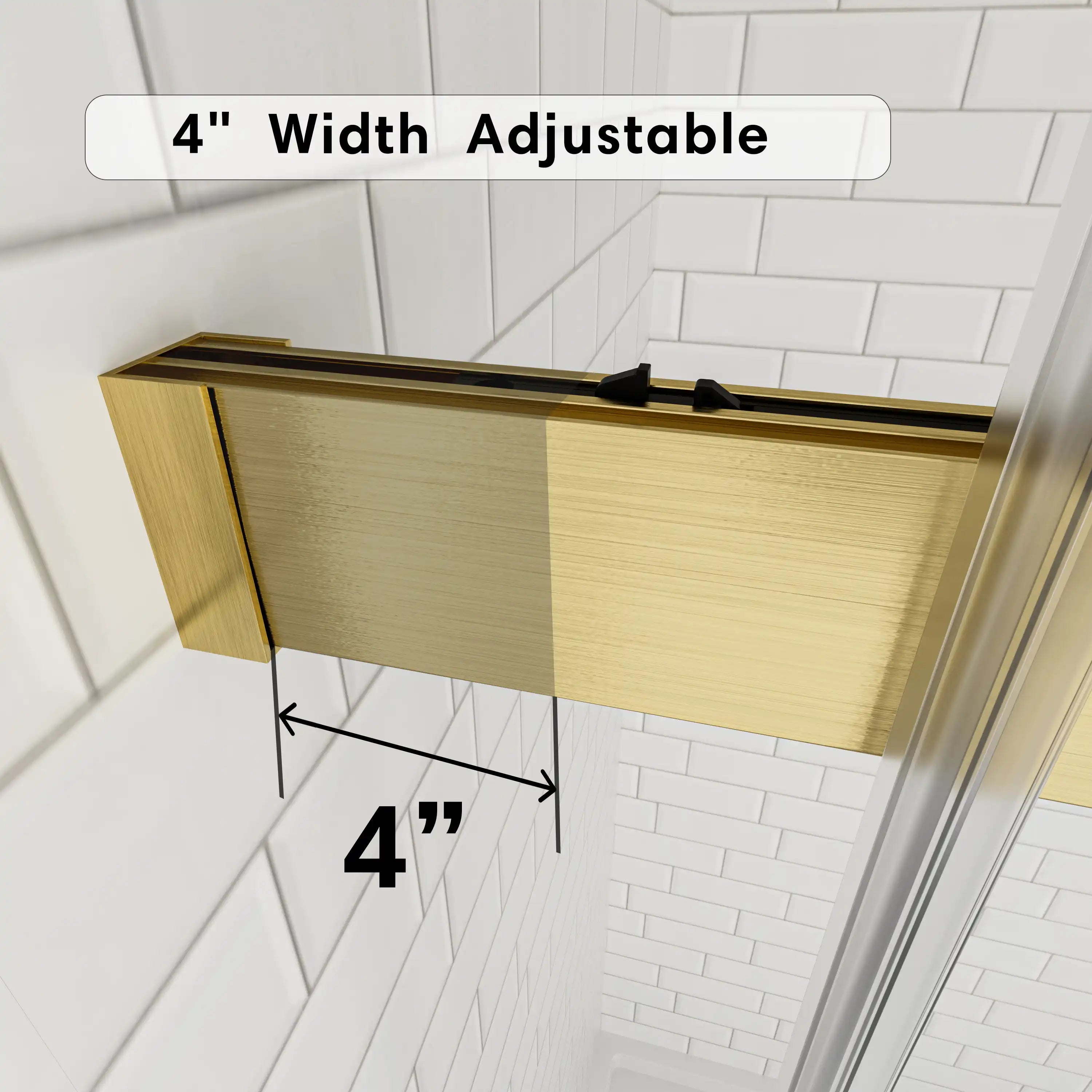 Brushed gold shower door frameless 48 x 74 with 4-inch width adjustable feature for flexible installation | Ace Decor