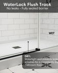 WaterLock flush track system ensuring watertight seal for shower door sliding frameless, dimensions 54 x 74 inches | Ace Decor