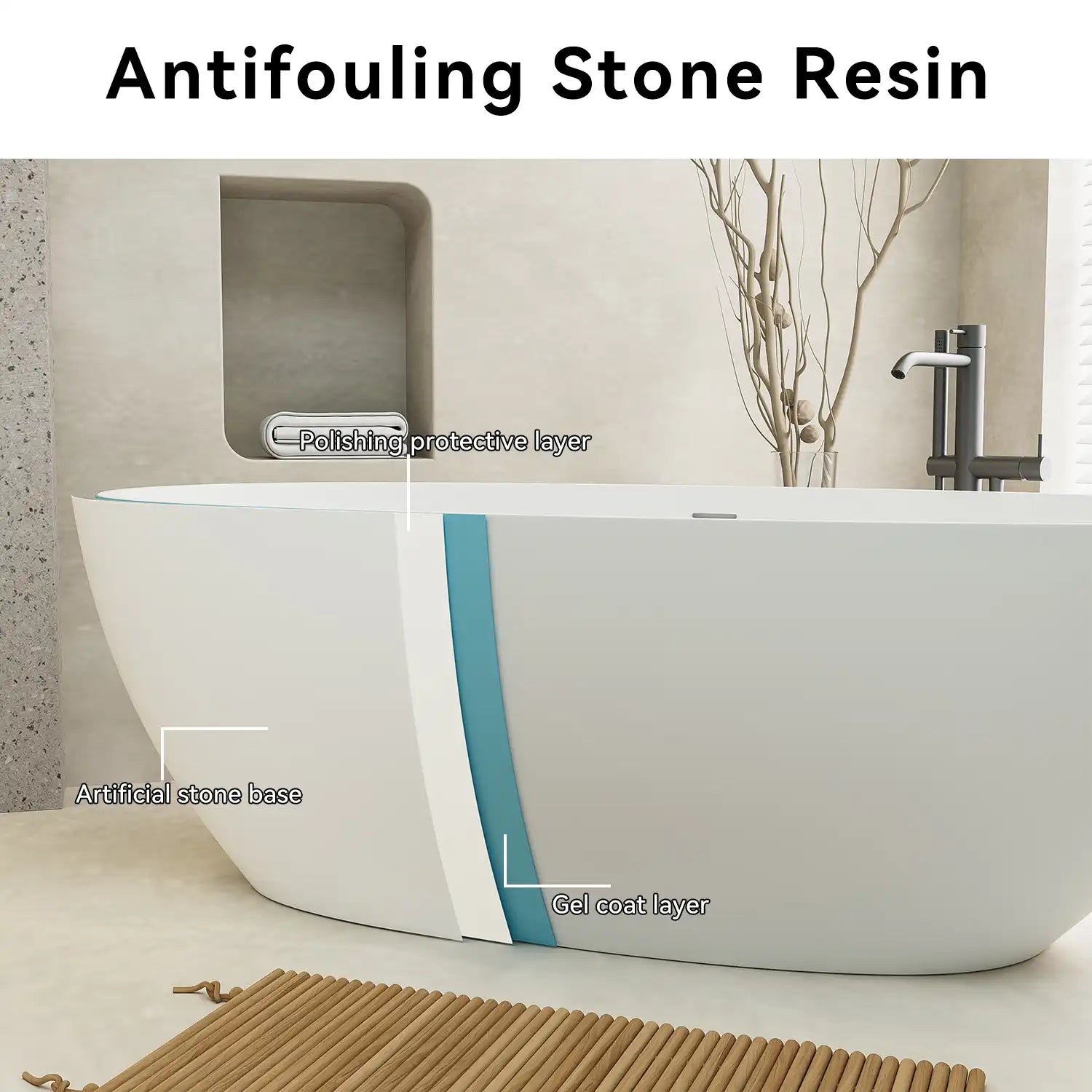 A sleek freestanding bathtub designed for superior heat retention, keeping bathwater warm for longer relaxation. |ACE DECOR