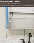 LED lighted medicine cabinet with sleek hidden door design.