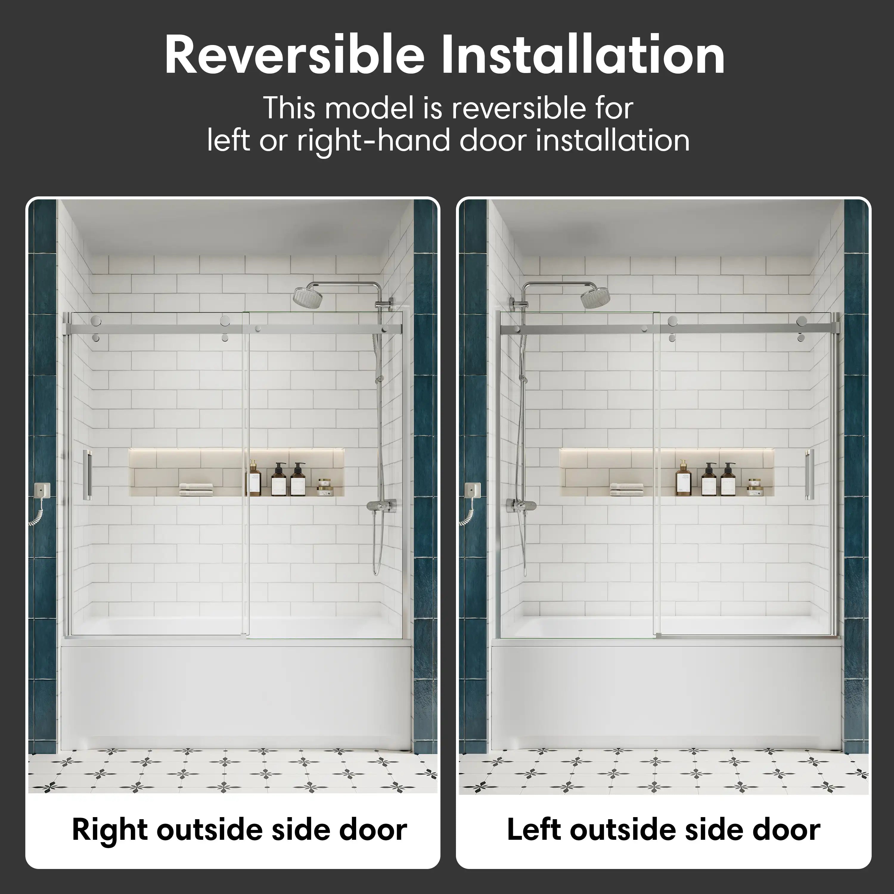 Reversible installation for shower door sliding frameless, supports left or right-hand setup, size 60 x 58 inches | Ace Decor