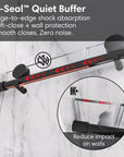 D-Seal quiet buffer for black frameless sliding shower door, size 60 x 74, providing edge-to-edge shock absorption and noise-free closing | Ace Decor