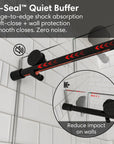 D-Seal quiet buffer for black frameless sliding shower door, size 60 x 74, providing edge-to-edge shock absorption and noise-free closing | Ace Decor