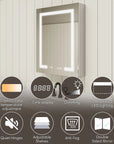 Pro Shower LED Medicine Cabinet with mirror, LED lighting, anti-fog, storage shelves, quiet hinges and outlets.