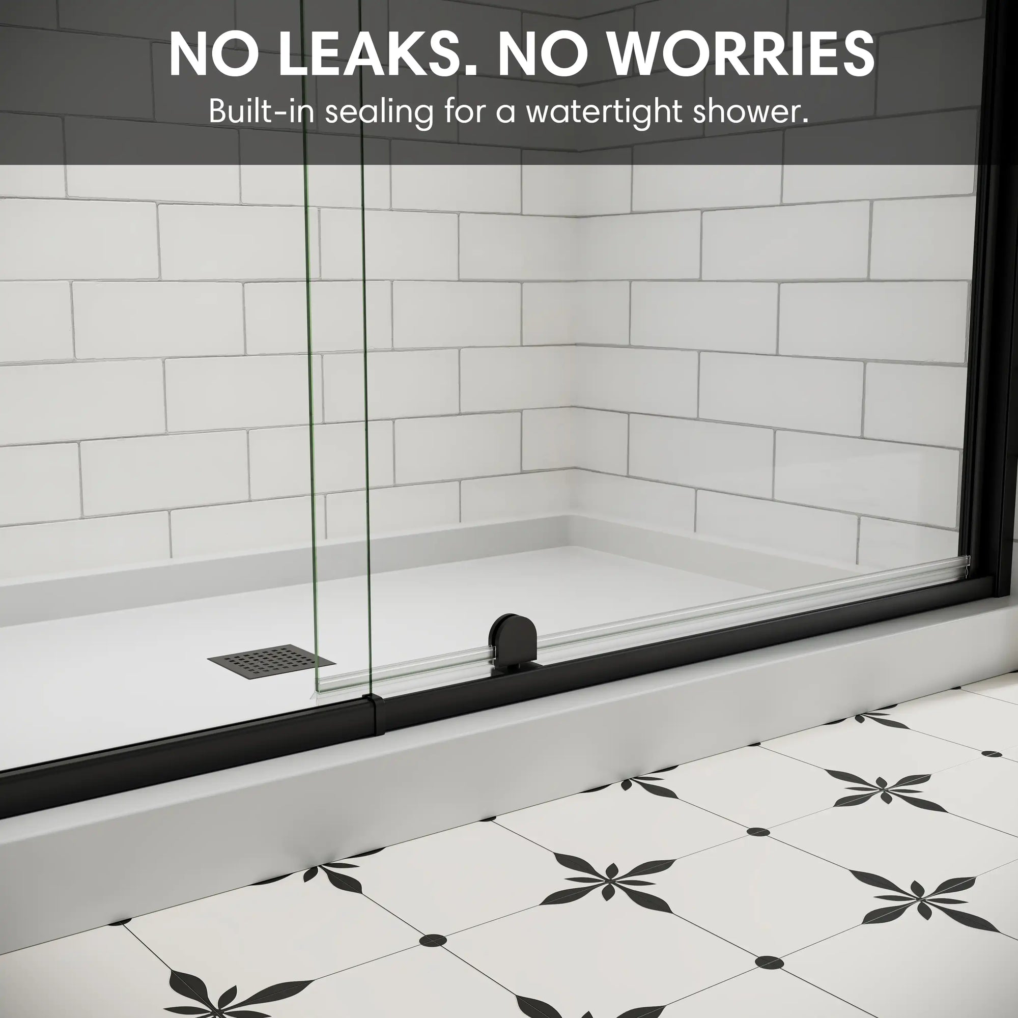 Waterproof sealing design preventing leaks for 36 x 72 36 pivot shower door with matte black frame | Ace Decor